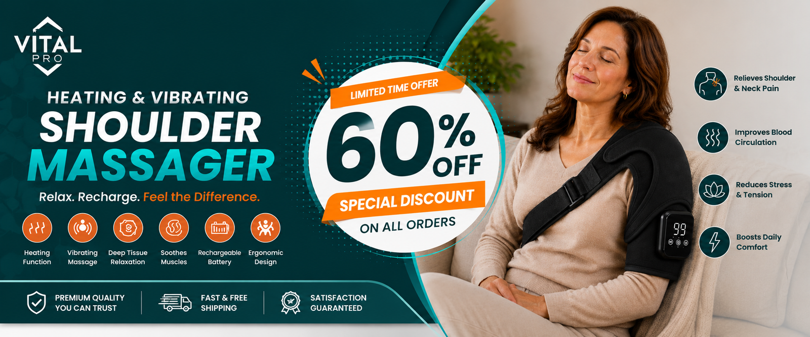 Vital Pro Heating & Vibrating Shoulder Massager — Limited Time 60% OFF